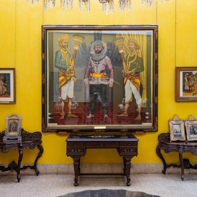 11. Maharaja Khanderao portrait with furniture from the Makarpura lodge moved to the museum