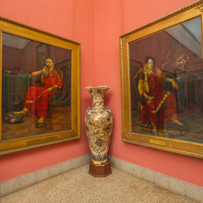 3. Maharani Chimanabhai 1 & 2 in regale and aristocratic postures, portraits by Raja Ravi Varma