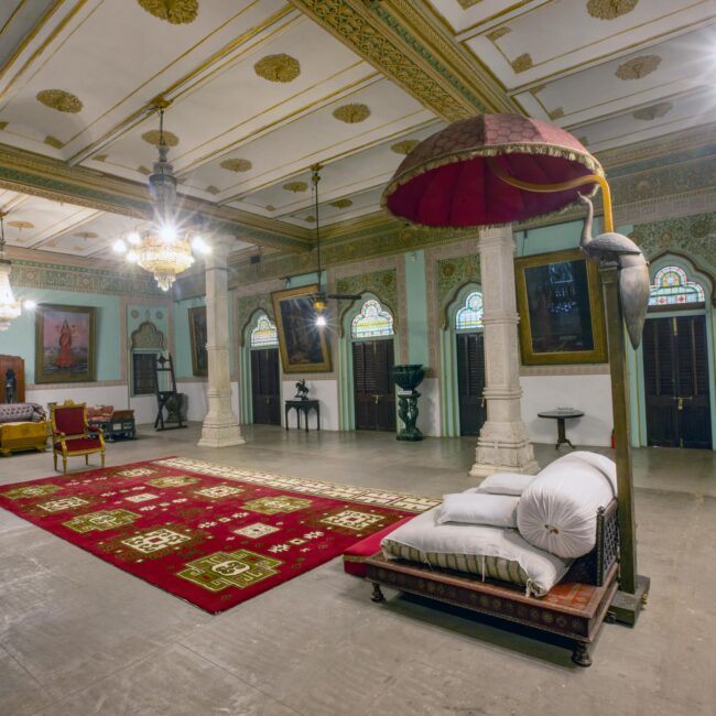 18. The Gaddi Room with some of Raja Ravi Varma's best Hindu diety paintings-min